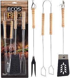 Набор для барбекю ECOS  ND-1095D (999625) (39 см: щипцы, вилка, лопатка, нерж.сталь+дерево)  