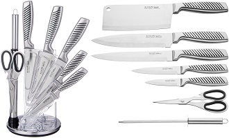 Набор ножей AGNESS (911-498) 8 пр, (4 ножа, ножницы, топорик, мусат, склад.подставка)