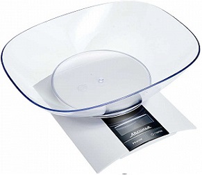 Весы кухонные  с чашей  АКСИНЬЯ  КС-6505  (3 кг, ЖКД) Белые