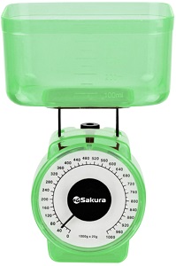 Весы кухонные  механические SAKURA  SA-6018 GR  (1 кг) ЗЕЛЕНЫЕ